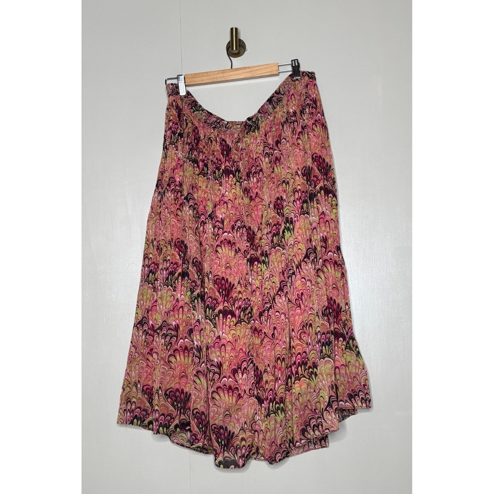 Boho Marble Print Pleated Swing Skirt XXL Pink Festival Cottagecore - Picture 5 of 8